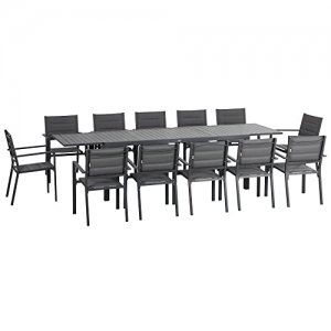 promo Outsunny Salon de Jardin en aluminium et textilène Table Extensible 12 Personnes - 12 chaises empilables - dim. Table 200/300L x 90l x 75H cm Gris