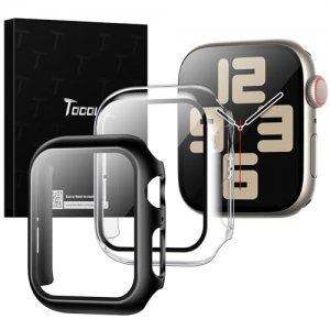 promo TOCOL 2 Pièces Coque pour Apple Watch Series SE/6/5/4 40mm，Protection Apple Watch Series SE/6/5/4 40mm HD Clear Case de Protection en Verre Trempé Intégré - Noir/Transparent
