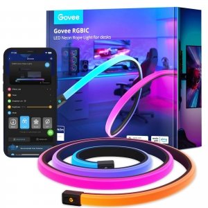 promo Govee Neon Ruban LED 3m pour Bureau Gaming, RGBIC Bande Découpable, Lampe Synchronisée avec Razer Chroma, Contrôle Intelligent APP, Compatible avec Alexa, Adaptateur (seulement WiFi 2,4G)