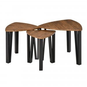 promo HOMCOM Ensemble de 3 Tables Basses gigognes encastrables Style Industriel piètements métal Noir en épingle Plateaux Aspect Bois de Noyer