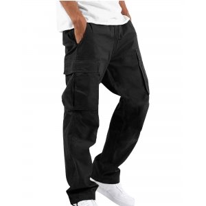 promo NANAMEEI Pantalons Cargo Homme Ceinture Elastique Pantalons de Travail Grande Taille Casual Outdoor en Cotton avec Multipoches Noir L