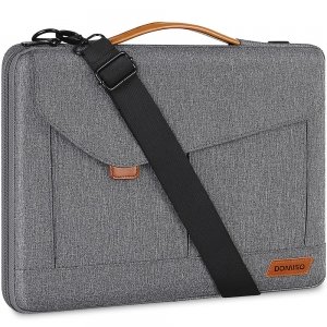 promo DOMISO 15-15,6 Pouces Sacoche pour Ordinateur Portable Résistant à l'Eau Sac Epaule pour ThinkPad L580/16 MacBook Pro/IdeaPad 320/Dell XPS 15/HP Envy x360/ASUS ROG Zephyrus/Acer Chromebook,Gris