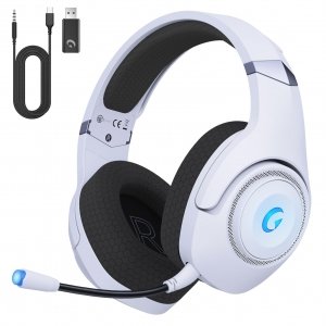 promo Casque Gaming, Casque Gaming sans Fil pour PS5, PS4, PC, 2.4GHz Casque Gamer avec Microphone Stéréo 3D Amovible, Cuffie Bluetooth 5.2, 3,5mm câble Adaptateur pour Xbox Casque