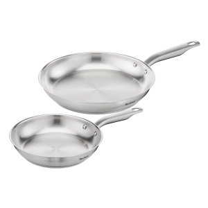 promo Tefal Virtuoso Lot de 2 poêles 24/28 cm, Induction, Garantie 10 ans, Acier inoxydable de qualité premium, Saisie parfaite, Recettes créatives E492S225