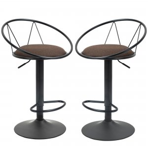 promo HOMCOM Lot de 2 tabourets de Bar Design néo-rétro réglable pivotant avec Repose-Pied métal Noir Lin Marron