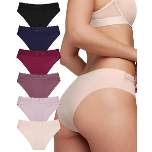 promo Levao Lot de 6 Culotte sans Couture Femme -Invisible Slip sous Vêtements -en Dentelle Sexy Culottes-Extensible Confortables Hipster Bikini Lingerie S-XL