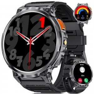 promo Montre Connectée Homme 1,85'' HD Grand Écran/LED Lampe/730mAh Batterie,Smartwatch avec 120+ Modes Sportifs,24/7 Moniteur de Fréquence Cardiaque et Sommeil pour Android iOS (2 Silicone Bracelet)