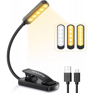 promo TEAMPD Lampe de Lecture,10 LEDs Liseuse Lampe Clip USB Rechargeable, 360°Cou Flexible, 3 Couleur & 100%-10% à Intensité Variable, Mini Veilleuse pour Lire au Lit,Enfant,Kindle,Voyage,Camping