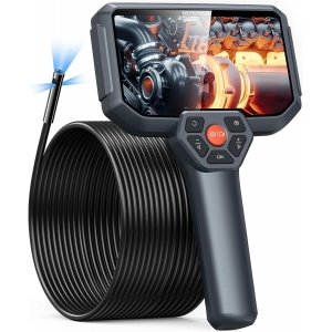 promo Camera Endoscopique Triple Objectif, DEPSTECH Endoscope Industriel IPS 5'' avec 8 Lumières LED, 1080P HD Étanche Camera Inspection Canalisation, Écran Divisé, Carte 32 Go, Câble Semi-Rigide (15M)