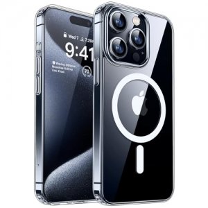 promo CANSHN Magnétique Coque pour iPhone 15 Pro Max, Coque de Protection Antichoc pour iPhone 15 Pro Max Téléphone - Transparente