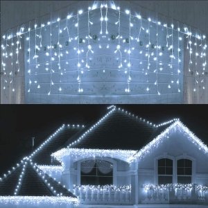 promo BrizLabs Rideau Lumineux Noël Extérieur, 480 LED 19m Intérieur Guirlande Lumineuse Fenetre 8 Modes Étanche Adaptateur Décoration Noel pour Maison Mariage Balcon Chambre Jardin Patio Fête, Blanc Froid