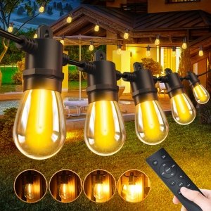 promo Guirlande Lumineuse Exterieur Jardin Led - 15M 50FT Extérieur Guirlandes Guinguette Lampe avec Télécommande 15+1 Ampoules 3 Modes IP65 Étanche pour Terrasse Balcon Mariage Parasol Pergola Décoration