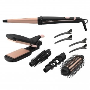 promo Rowenta Fer à coiffer 14-en-1, Lisseur cheveux, Fer à gaufrer, Appareil pour boucler les cheveux, Brosse chauffante, Revêtement céramique, Cheveux brillants, Embout froid, Infinite Looks CF4231F0