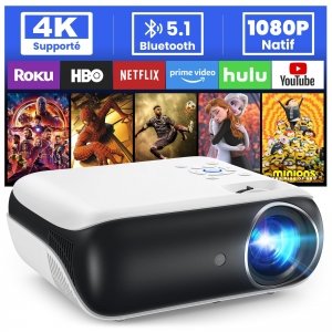 promo HOPVISION Projecteur 4K Supporté, Mini Projecteur Bluetooth 5.1 Home Cinéma 9500 lux Vidéoprojecteur, Natif Full HD 1080P Retroprojecteur 180'' pour Extérieur/Maison Fire Stick/Smartphone/PS5/HDMI