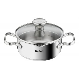 promo Tefal Faitout 16 cm, Induction, Couvercle filtrant en verre, Acier inoxydable 18/10, Garantie 10 ans, Base 3 couches, Casserole, Duetto A7054265