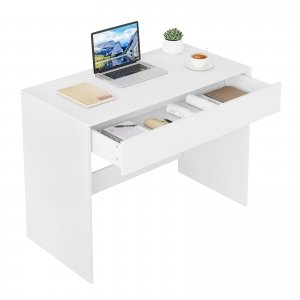 promo eSituro 100cm Bureau avec Tiroir, Bureau d'ordinateur, Table, Bureau à Domicile, Petit Bureau, Coiffeuse, Table de Maquillage, Blanc