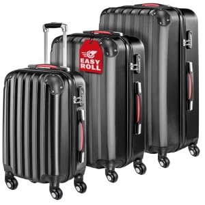 promo MONZANA® Lot de 3 valises rigides Noir M/L/XL 4 Roues 360° Poignée télescopique Cadenas à Combinaison Valise à roulettes