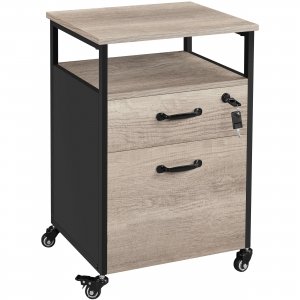 promo Yaheetech Caisson de Bureau 2 tiroirs Verrouillables, Rangement Dossier, Meuble Armoire de Bureau Mobile avec roulettes Industriel 45 x 40 x 66,5 cm Gris et Noir