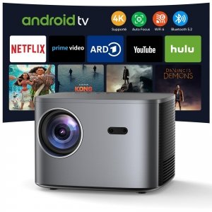 promo 【Netflix & Autofocus】 Vidéoprojecteur 4K Auto Keystone, Projecteur 4K WiFi6 Bluetooth 26000 Lumens 1080P Full HD avec Zoom 50%, Rétroprojecteur avec Android TV, HDMI/USB/Ethernet pour Phone/PS5/PPT