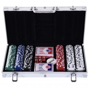 promo HOMCOM Mallette de Poker Coffret de Poker Complet avec 300 jetons 2 Jeux de Cartes + 2 clés Aluminium