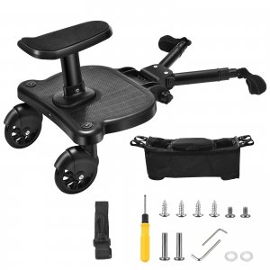 promo Mevip Planche Poussette Universelle, Marche Pied Poussette, Buggy Board avec Siège, Conception Stable à Deux Roues, pour Enfants de 2 à 6 Ans (25KG), Compatible avec 99% des Poussettes (Noir)