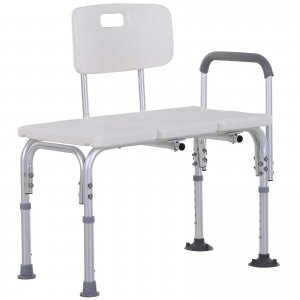 promo HOMCOM Chaise de Douche siège de Douche Dossier Ergonomique Hauteur réglable Pieds antidérapants Grande Assise Charge Max. 136 kg 74 x 53 x 80-92 cm Blanc