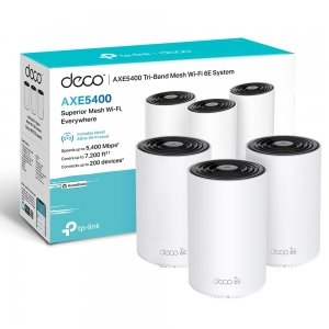 promo TP-Link Deco WiFi 6E Mesh AXE5400Mbps Deco XE75(3-pack), Routeur et répéteur tri-bande, Couverture jusqu'à 670 m², WPA3, idéal pour grandes maisons, compatible avec Amazon Alexa, 9 ports Gigabit