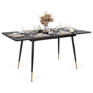 promo MEUBLE COSY Table de Salle à Manger Extensible 4 a 6 Personnes pour Salon Cuisine, Cadre Métallique Robuste, Style Industriel Rétro, Noir et Or, 120-160x80x75cm, Bois d'ingénierie