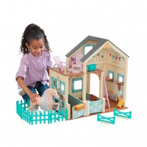 promo KidKraft Étable à Chevaux en Bois Sweet Meadow, Maison de Poupée incluant Accessoires et Mobilier avec Cheval, Jouet Enfant dès 3 Ans, 63534