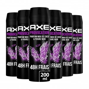 promo AXE Déodorant Homme Spray Provocation, 48h non-stop frais, Parfum noix de coco et poivre noir (Lot de 6x200ml)