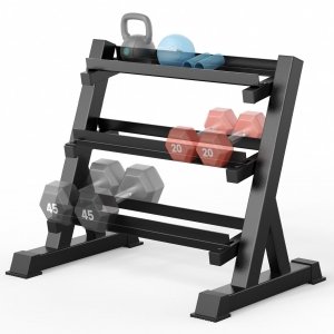 promo THERUN Support d'haltères à 3 niveaux réglable de 500 kg, support d'haltères hexagonaux pour haltères à la main, organiseur de rangement pour salle de sport, installation inversée disponible (support