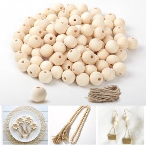 promo Perles Bois, 100pcs 20mm Perles en Bois Naturel, Grosses Boules en Bois avec Trou, pour La Fabrication de Bijoux, Bracelets, Décorations Crétives(Avec une Corde de Jute de 3 m pour le Cordage)