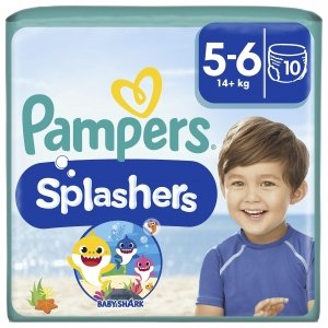 promo Pampers Splashers, Taille 5-6, 10 Couches-Culottes de Bain Jetables, 14kg+, Le Confort D'un Maillot De Bain Et La Protection Pampers Optimale dans l'Eau, Edition Limitée Baby Shark