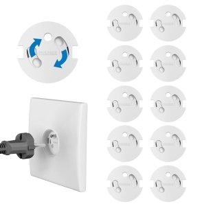 promo BLANC Pack x10 Cache Prise Bebe Prise Française - Système Automatique Sans Clef [ Adhésif 3M ] - Protection Bébé - Cache-Prise électrique Maison Puériculture (Blanc)