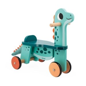 promo Janod- Dino Portosaurus-Porteur Dinosaure-Hauteur d'Assise 21 cm-Queue en Peluche Amovible-Développe l'Équilibre-Jouet en Bois FSC-Dès 12 Mois, J05828, Multicolore, Large