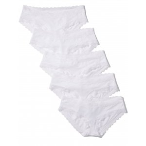 promo Iris & Lilly sous-Vêtements Style Hipster en Coton et Dentelle Femme, Lot de 5, Blanc, 38