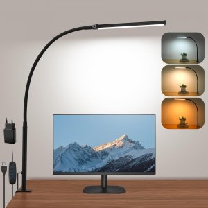 promo LIBORA Lampe de Bureau LED, 3 Modes de Couleur 10 Niveaux de Luminosité lampe bureau avec Pince, 360 ° réglable col de cygne flexible lampe de table， Lampe de Lecture（Noir）