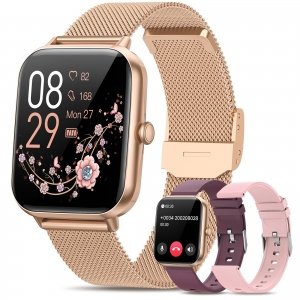 promo RUXINGX Montre Connectée Femme avec Appel, 1.83” Smartwatch avec 3 Bracelets, Fonction Féminine Sommeil Fréquence Cardiaque SpO2 20+ Modes Sportifs Podometre IP68 Calories Android iOS Or Rose, Cadeau