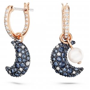 promo Swarovski Pendants d'oreilles Luna en croissant de lune, ornés d'un pavage de cristaux sombres, en placage de ton or rose