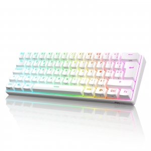 promo RK ROYAL KLUDGE RK61 Clavier sans Fil, AZERTY 60% Clavier Gaming Mecanique, Rétroéclairage RGB par Touche Personnalisable, Touches à Double Injection Interrupteur Rouge échangeable à Chaud, Blanc