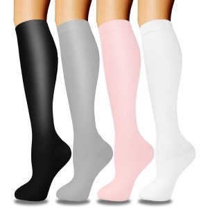 promo ACTINPUT Bas de Contention Femme et Homme，4 Paires Chaussettes de Compression pour Sportive, Cyclisme, Voyage en Avion, Course à pied, de Grossesse，de Vol et de Voyage