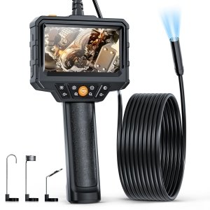 promo Endoscope Numérique Industriel, Caméra d'inspection d'égout de Canalisation à écran IPS de 4,3 Pouces, Caméra Serpent étanche IP67 avec 8 lumières LED, Câble Semi-Rigide de 5M