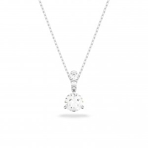 promo Swarovski Pendentif Solitaire, avec cristaux blancs éblouissants et chaîne en métal rhodié, blanc