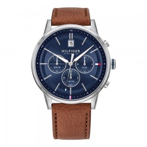 promo Tommy Hilfiger Montre Analogique Multifunction à Quartz pour homme avec Bracelet en cuir Marron clair - 1791629