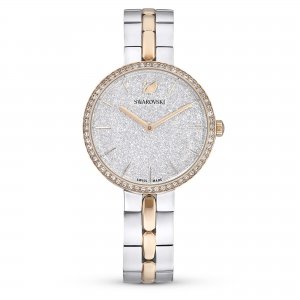 promo Swarovski Montre Cosmopolitan Ornée de Cristaux Clairs, PVD Or Rose, Boîtier Argenté, Bracelet Ajustable