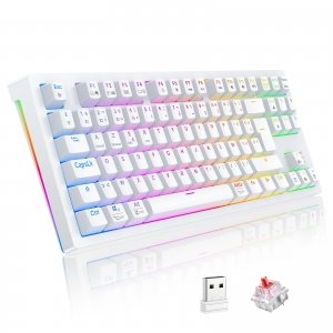 promo TECURS Clavier Gamer Mécanique sans Fil TKL AZERTY, Programmable Clavier Gaming RGB Filaire/Bluetooth/2.4Ghz, Clavier de Jeu 80% Switch Rouge pour PC Win/Mac/Android/iOS