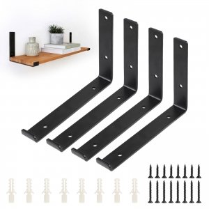 promo DBREAKS Lot de 4 Support Etagere Murale, Equerre Murale Noir, Equerre Etagere, Supports d'étagère Industriels, Support d'étagères en Métal pour livres, salles de bains, fleurs, cuisines, 25CM