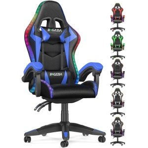 promo bigzzia Ergonomique Chaise Gaming avec éclairage LED Effets, Dossier Hauteur Réglable, Fauteuil Gaming LED avec Lombaire&Appui-Tête Appui, Chaise de Bureau Adultes Enfants (avec LED Effets, Bleu)