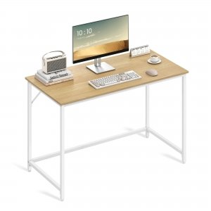 promo VASAGLE Bureau, Table, Poste de Travail, pour Bureau, Chambre, 60 x 120 x 76 cm, Style Moderne, Cadre en Métal, Couleur Chêne Naturel et Blanc Perle LWD039W70