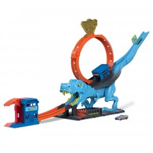 promo Hot Wheels City Coffret L’Attaque du T-Rex avec 1 Voiture, Course à Travers Un Grand looping pour vaincre Le T-Rex, Circuit Cascade et Course, Jouet Enfant, Dès 4 Ans, HNP77